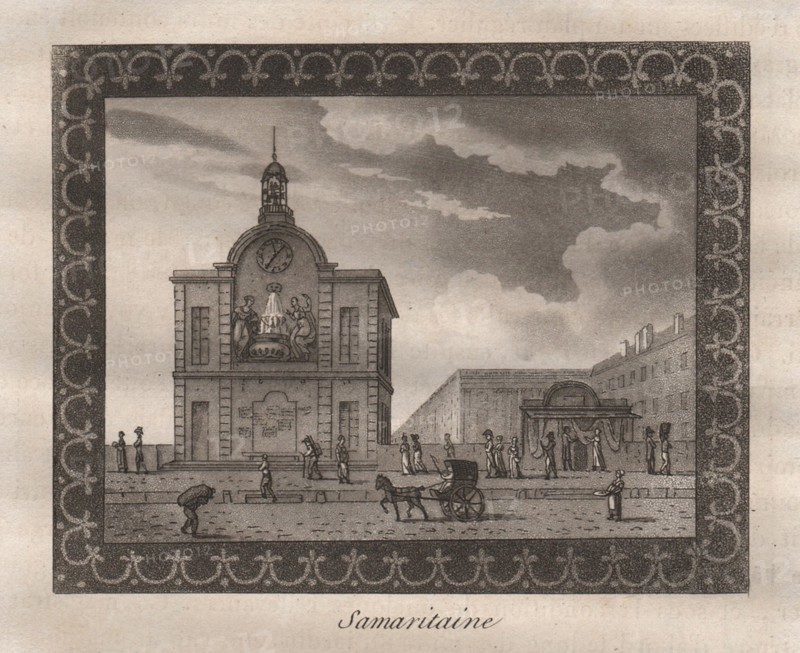 PARIS: Samaritaine. Aquatint, antique print 1808