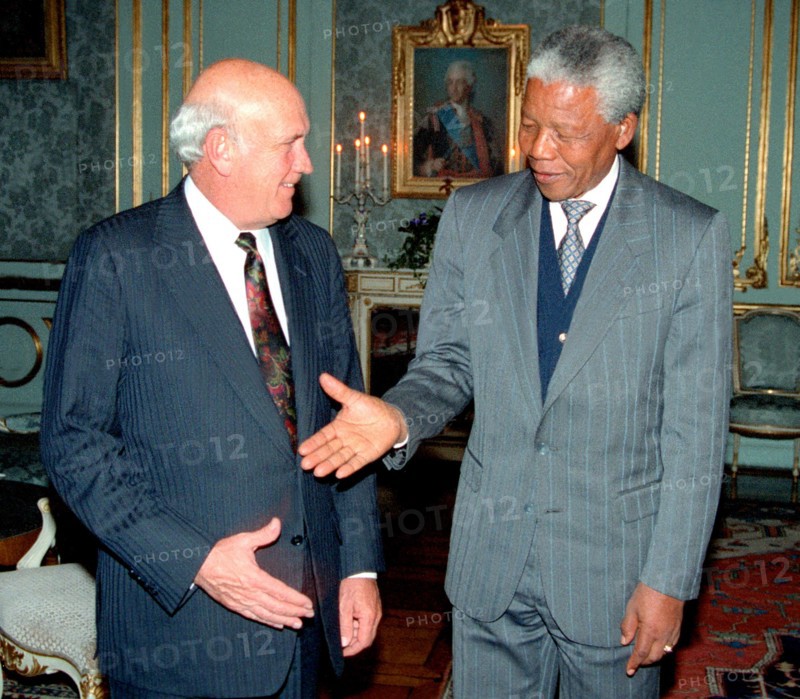 NELSON MANDELA and FW de KLerk visiting Stockholm Royal Palace