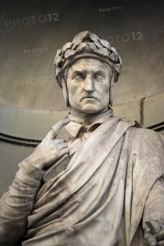 Florence. Italy. Statue of Dante Alighieri (ca. 1265-1321), Italian poet, Uffizi Gallery.