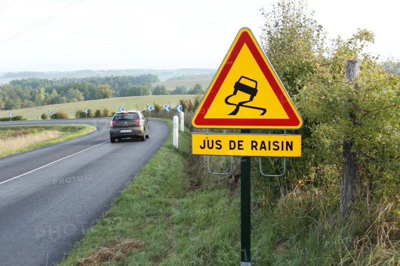 Jus de Raisin - road sign in France during the grape picking season