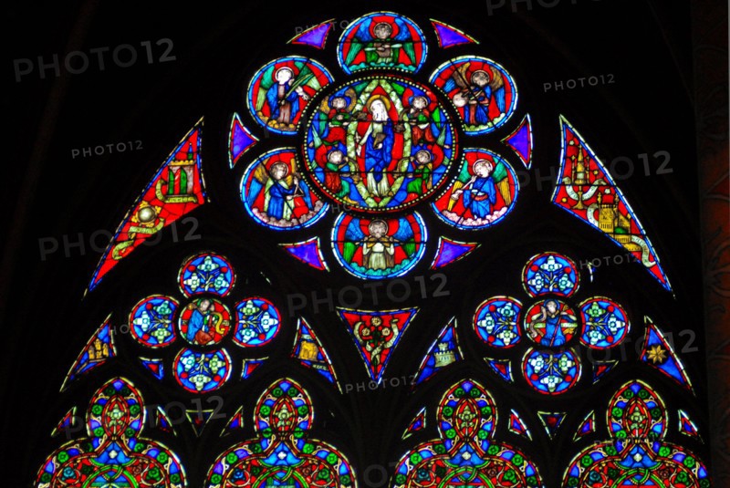 Notre-Dame de Paris cathedral stained glass windows before the fire, France (2008)