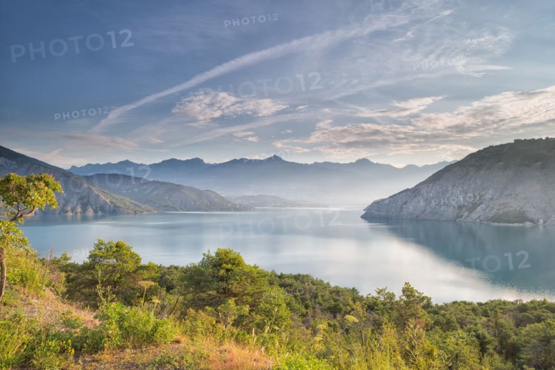 Lac de Serre-Ponçon, taken from below La Breole in early morning sun.