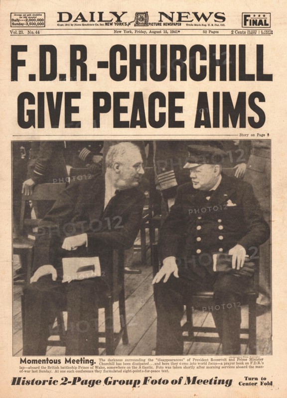 1941 Daily News (New York) front page reporting Winston Churchill and Roosevelt's Atlantic Charter talks