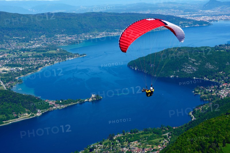 paragliding over the lake Annecy, France, Haute-Savoie