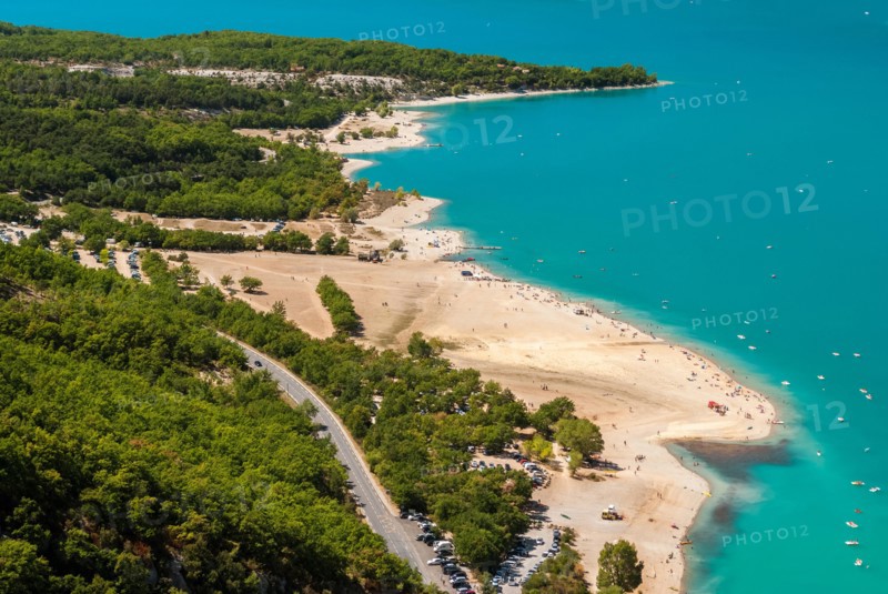 Aerial view of the lake of Sainte Croix in Provence (France) during the summer