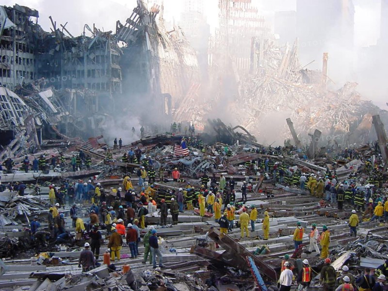 NEW YORK – A view of the pile at ground zero during recovery operations after the 9/11 terror attacks.  Following the attack, New York Governor George Pataki mobilized the entire New York National Guard for state active duty, with many Guardsmen and women responding to their armories or ground zero as they learned of the terror attack.  In the city alone, approximately 1,500 Citizen-Soldiers would be on duty by the end of the night of September 11, 2001 with another 1,500 preparing to move the next day.  Joining the New York National Guard’s 2nd Civil Support Team were elements of the 42nd Inf