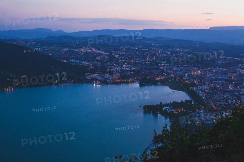 Annecy panoramic landscape, France, cityscape with night lights