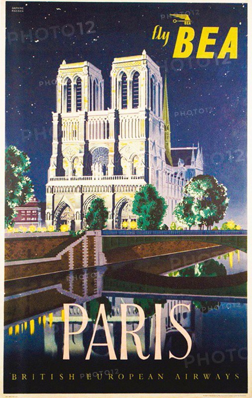 Paris, vintage travel poster by British European Airways, BEA, 20th Century