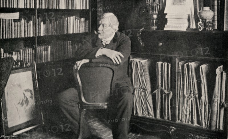 Edmond de Goncourt ssen here in his study.  Edmond Louis Antoine Huot de Goncourt, 1822 -1896.  French artist and author.