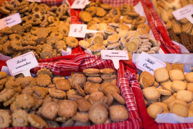 Traditional biscuits on sale at Place Borglie Christmas market, Strasbourg