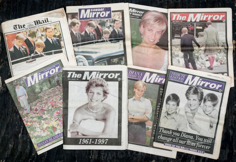British Newspaper front covers reporting the Death of Princess Diana from September 1997.