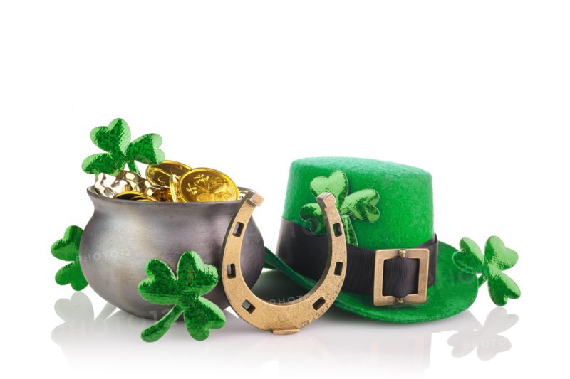 Green st. Patrick day background isolated on white. Holiday greeting card. Saint patrick day.