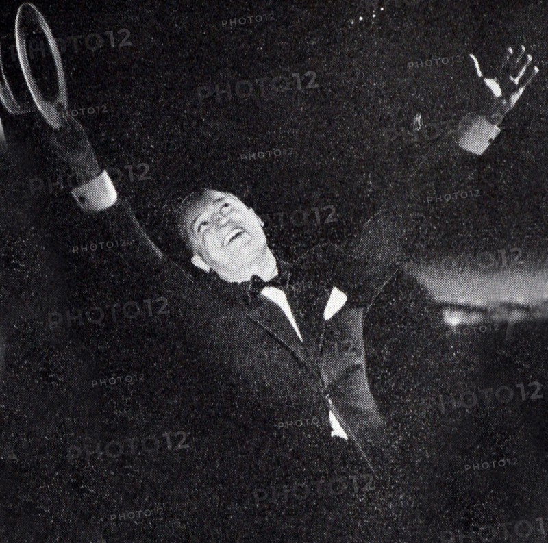 Black and white photograph of Maurice Chevalier (1888-1972), French actor, cabaret singer and entertainer.