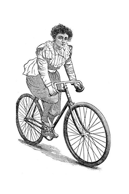 End of the 19th Century free spirited woman on a bike from On the road to health and happiness by Charles A. Vogeler Company [Advertising] Publication date 1897 [Next thing you she will want to vote]