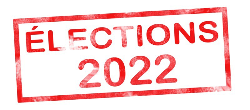 Elections 2022 in French translation writing in red ink pad