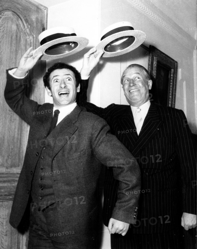 Actors Maurice Chevalier and Marcel Marceau dancing