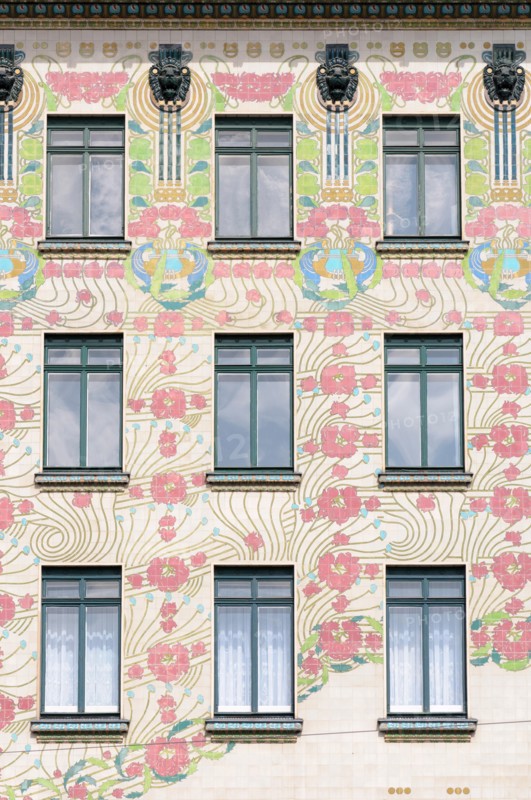 The ornate Art Nouveau facade of the Majolika Haus by Otto Wagner, Vienna, Austria