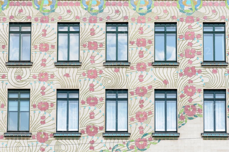 The ornate Art Nouveau facade of the Majolika Haus by Otto Wagner, Vienna, Austria