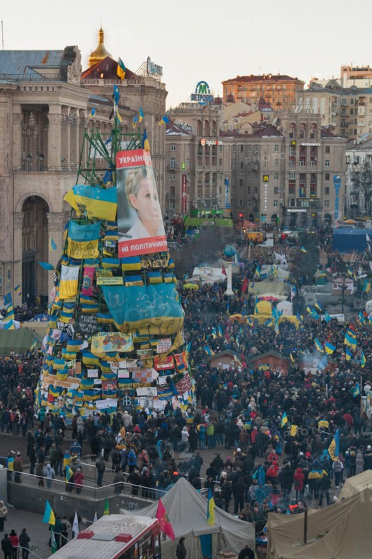 KIEV, UKRAINE - DECEMBER 14: Demonstrators protest on Independence Square EuroMaidan during peaceful actions against the Ukrainian president and gover