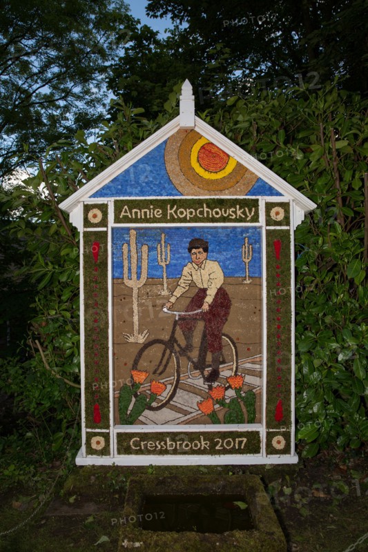 Cressbrook Village Green welldressing 2017, depicting Annie Lopchovsky