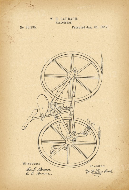 1869 Patent Velocipede Bicycle history 
invention