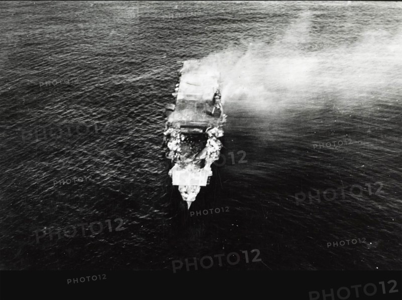 BATTLE OF MIDWAY 1942. The Imperial Japanese Navy's aircraft carrier HIRYU shortly before sinking on 5 June