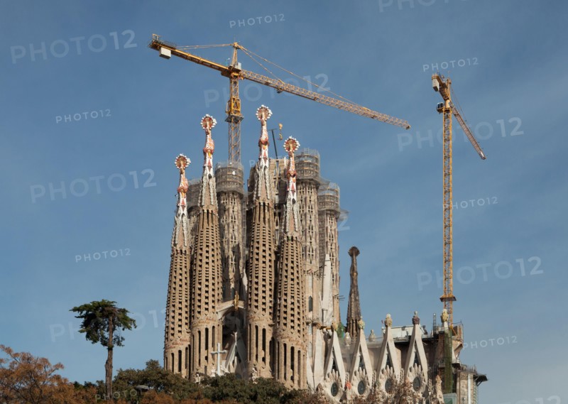 Construction works on the Sagrada Família (Basílica de la Sagrada Família) designed by Catalan modernist architect Antoni Gaudí in Barcelona, Catalonia, Spain. The actual stage of the construction works pictured on 13 January 2020.