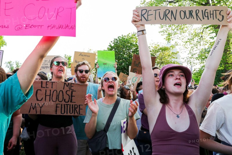 Protestors gather in front of the Supreme Court building in Washington D.C.  in support of abortion rights on Tuesday, May 3, 2022. A draft decision of the Supreme Court leaked on Monday, May 2, 2022 which suggested that the Court was prepared to overturn the 1973 Case of Roe v. Wade which established a right to an abortion in the United States.