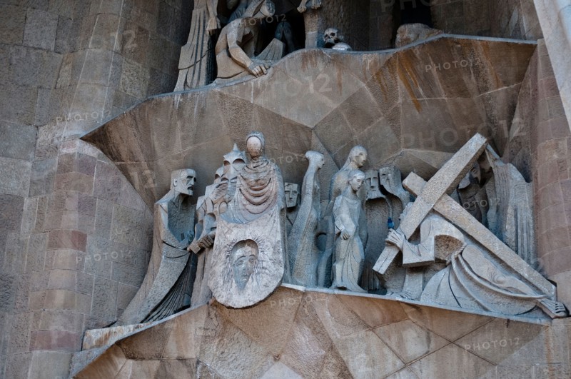 Sculptural detail of the Passion Facade, Sagrada Familia, Barcelona, Catalonia, Spain