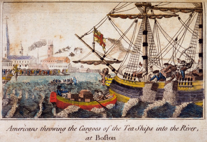 Americans throwing the cargoes of the Tea Ships into the river at Boston, Boston tea party