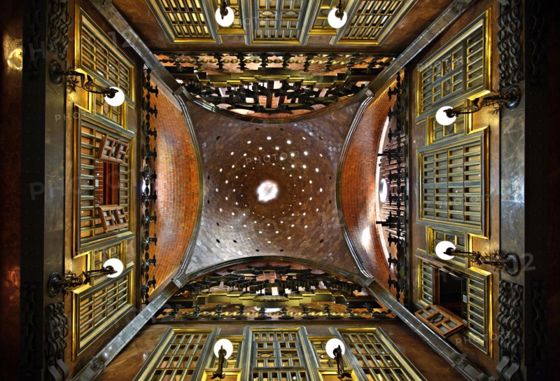 Dome on the ceiling of Palau Guell (architect Antoni Gaudi), Raval, Barcelona, Catalonia, Spain.