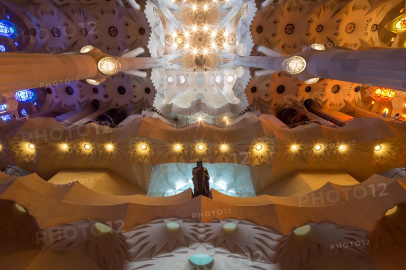 Interior of  art nouveau style cathedral Sagrada Familia in Barcelona, Catalunia, Spain.