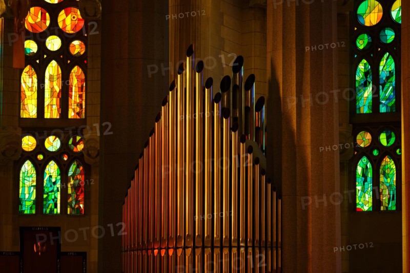 Barcelona, Spain - January 04 2017: Colourful interior of the Church of La Sagrada Familia in Barcelona