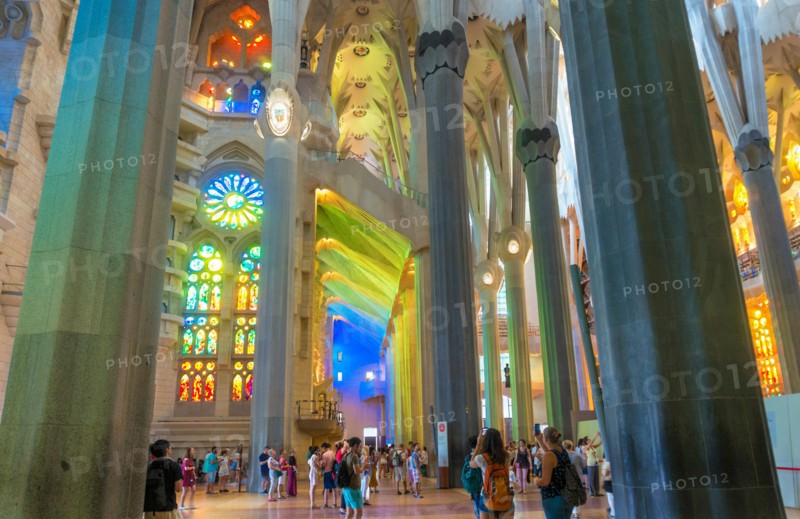 Barcelona Catalunya spain Barcelona La Sagrada Familia cathedral basilica interior with stained glass windows by Antoni Gaudi Barcelona Catalonia