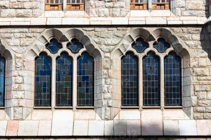 Caja Espana savings bank in 19th Century Casa Botines designed by architect Antoni Gaudi in Leon, Castilla y Leon, Spain