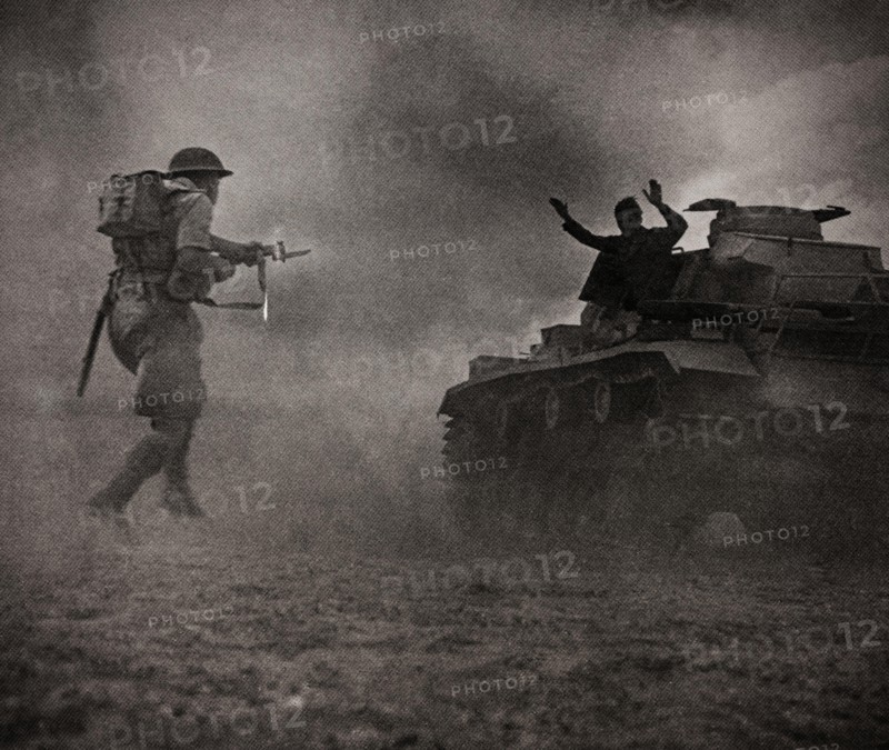 An Italian tank crew of the Axis forces surrenders to troops of the Eighth Army during the Second Battle of El Alamein  during the Western Desert Campaign of the Second World War (23 October – 11 November 1942), Egypt.