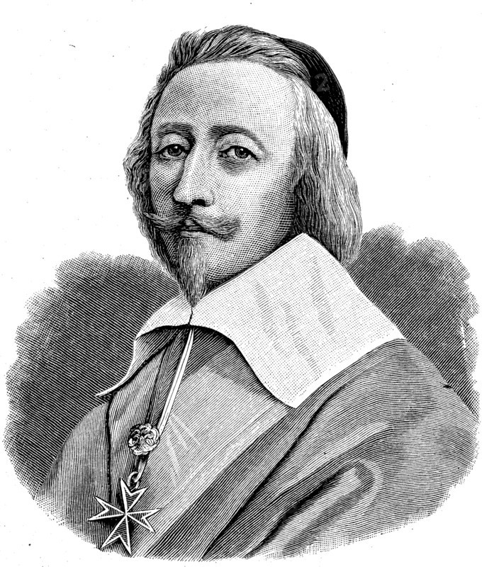 Armand-Jean du Plessis, 1er Duc de Richelieu, September 9, 1585 - December 4, 1642, Cardinal Richelieu for short, was a French aristocrat, church leader and statesman  /  Armand-Jean du Plessis, 1er Duc de Richelieu, 9. September 1585 - 4. Dezember 1642, kurz Kardinal Richelieu, war ein französischer Aristokrat, Kirchenfürst und Staatsmann, Historisch, historical, digital improved reproduction of an original from the 19th century / digitale Reproduktion einer Originalvorlage aus dem 19. Jahrhundert,