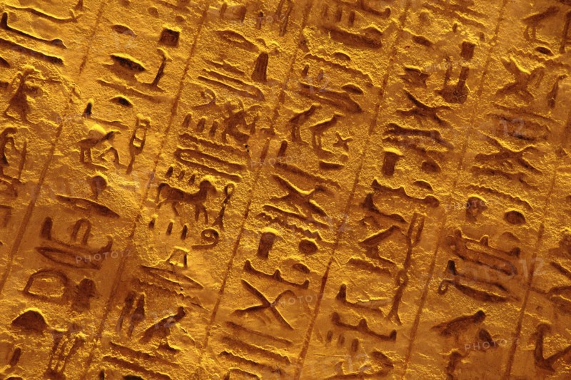 Hieroglyphs inside the Great Temple of Ramesses II, Abu Simbel, Egypt