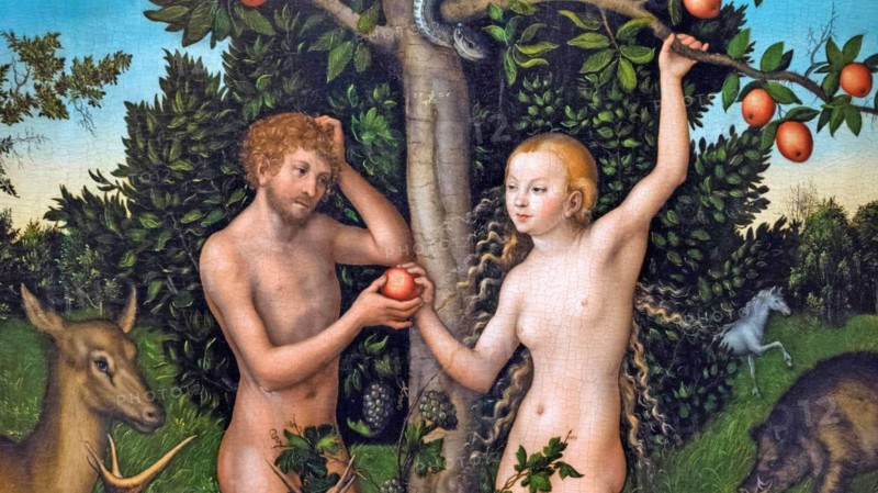 ADAM AND EVE Section of the 1526 painting by  by Lucas Cranach the Elder