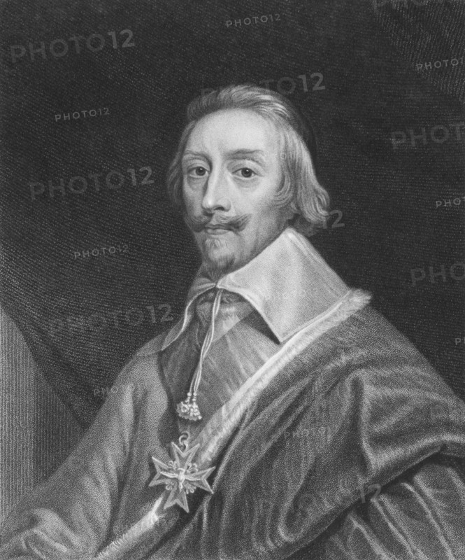 Cardinal Richelieu (1585-1642) on engraving from the 1800s. French clergyman, noble, and statesman.