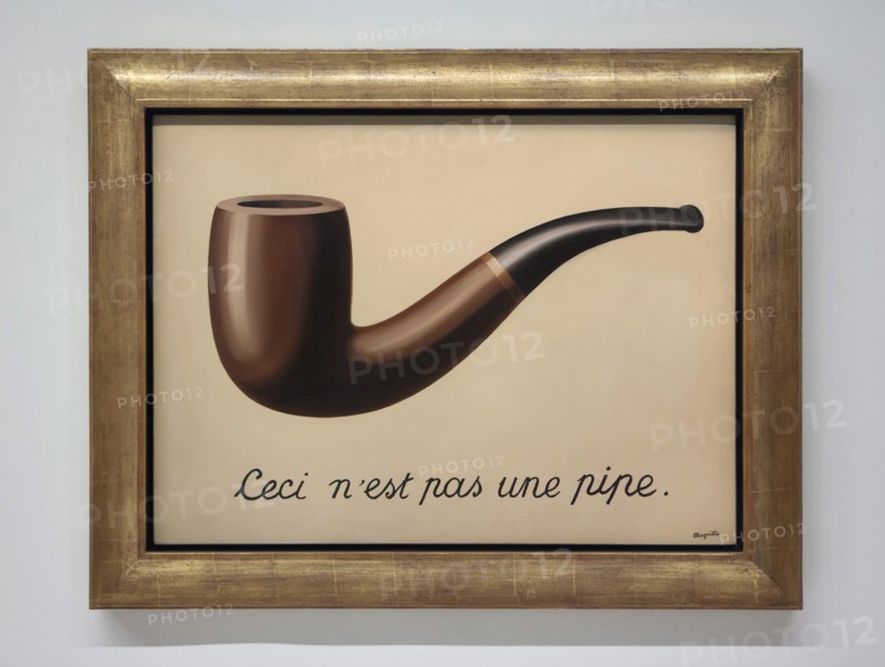 Painting 'La trahison des images' ('The Treachery of Images') by Belgian surrealist artist Rene Magritte (1929) on display at his retrospective exhibition in the Centre Pompidou in Paris, France. The French inscription 'Ceci n'est pas une pipe' means 'This is not a pipe'. The exhibition entitled 'Rene Magritte. The Treachery of Images' runs till 23 January 2017. After that the reformulated version of the exhibition will be presented at the Schirn Kunsthalle in Frankfurt am Main, Germany, from 10 February to 5 June 2017.