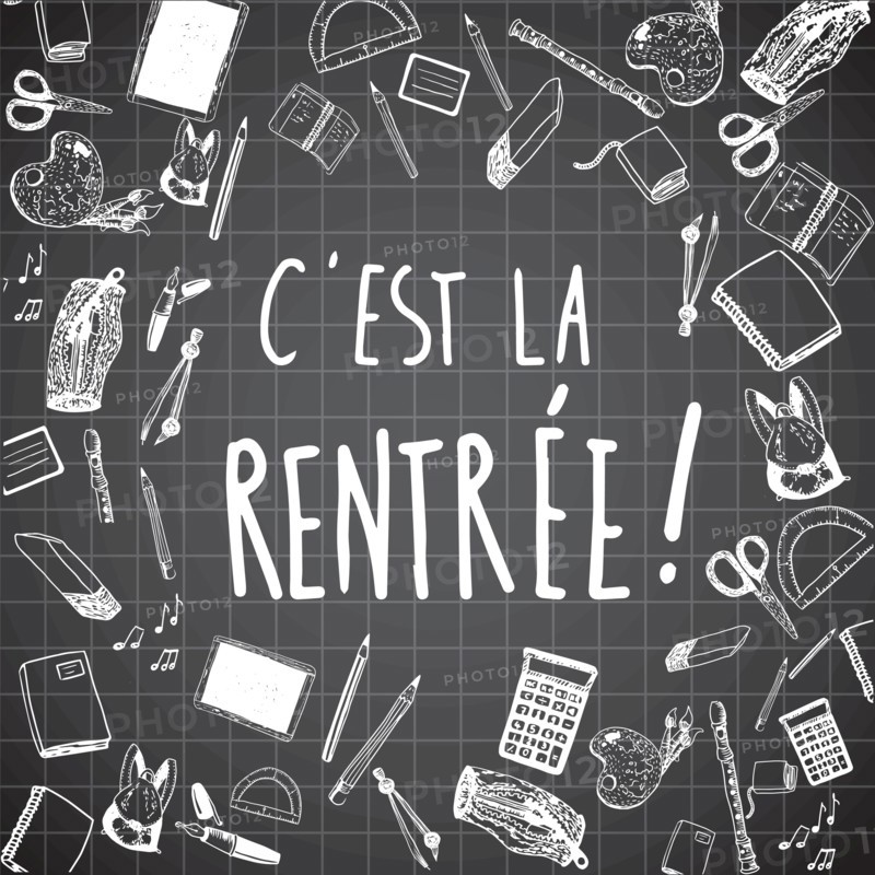 French Back to school doodles vector background