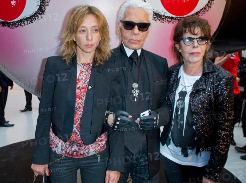 Sylvie Testut, Karl Lagerfeld and Dani attends at the Sho Uemura event at Espace Commines in Paris. German fashion designer and creative director for the french fashion brand Chanel Karl Lagerfeld died on 19 February 2019  in Paris aged 85.