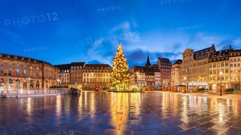 Christmas market in Strasbourg, France at night