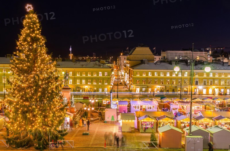 Christmas Market in old town and  Helsinki cathedral  , Finland.