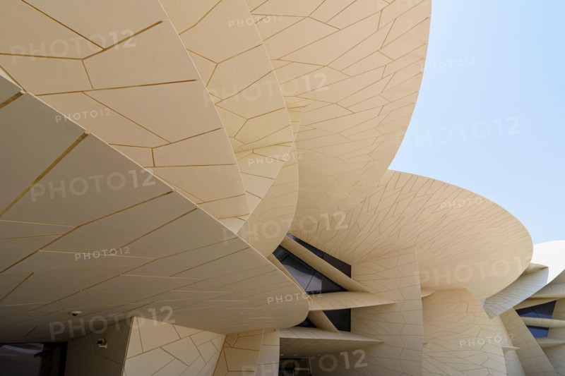 Detail of the interlocking discs of the desert rose inspired architectural landmark of the National Museum of Qatar, Doha, Qatar