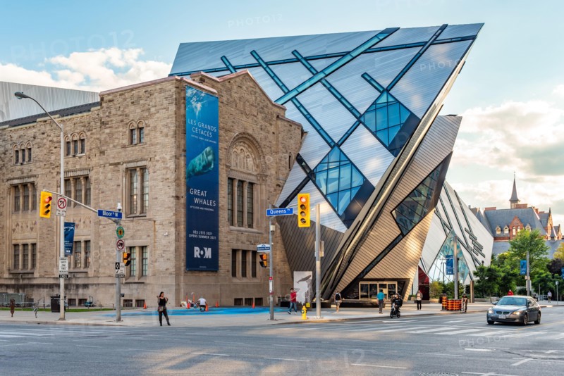 Royal Ontario Museum (ROM) mixed-architecture facade. The famous place is a major tourist attraction in Toronto, Canada