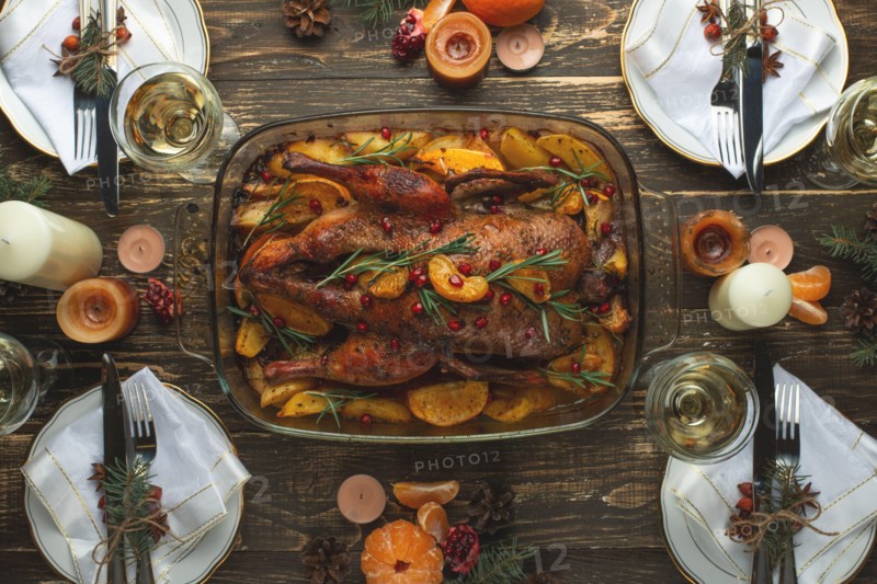 Christmas Family Dinner Table Concept, Flat-lay