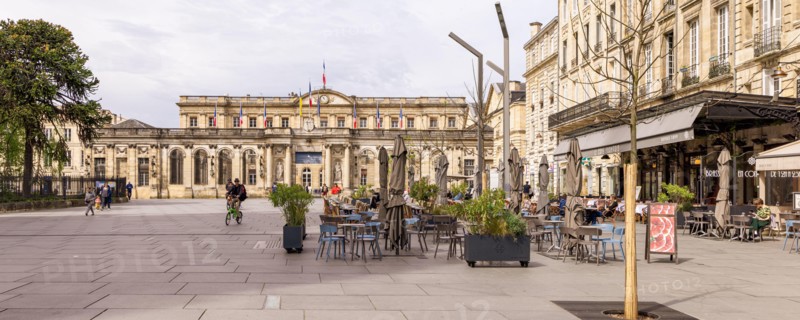 Bordeaux, France - April 27, 2022: City hall and cathedral downtown city Bordeaux in Southwest of France