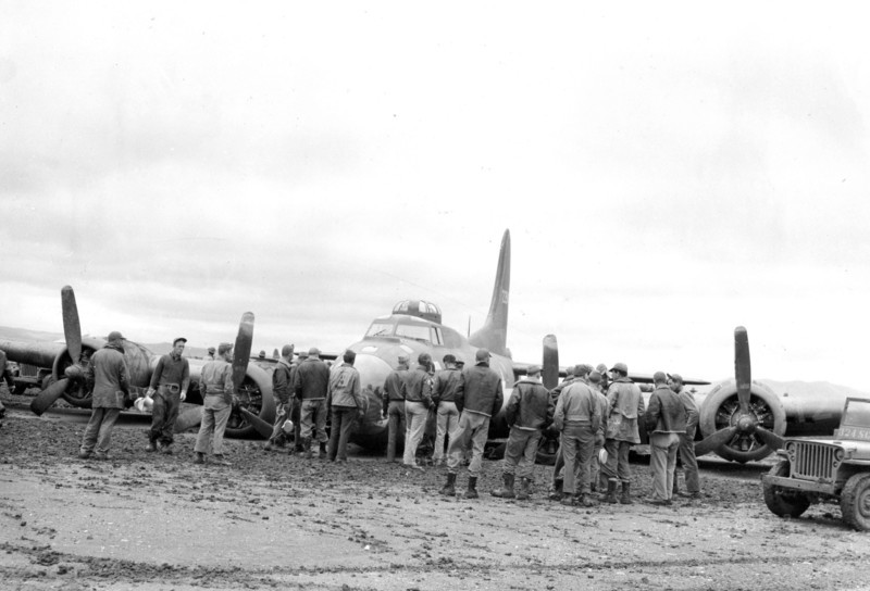 TUNISIA  crashed  B-17 at one of the USAAF airfields established after the 1942 landings of Operation Torch